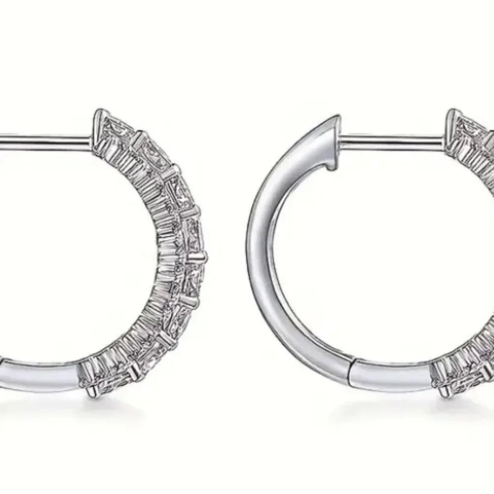 Silver Plated Sparkling Zircon Inlaid Elegant Minimalist Hoop Earrings Jewelry - Picture 2 of 5